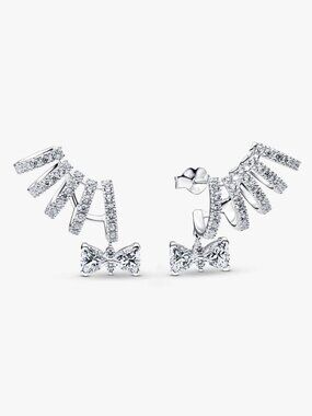 Sparkling Bow Climber Earrings